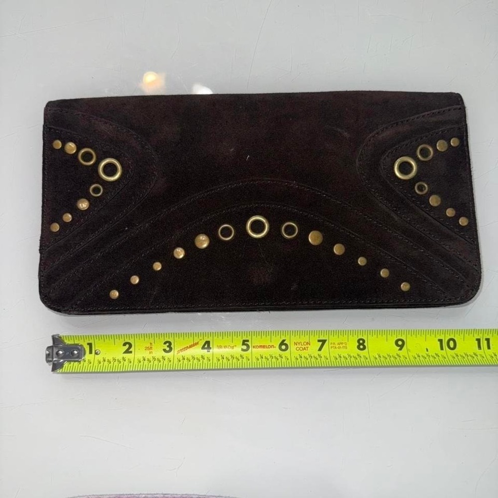 Banana Republic brown suede leather clutch with gold studs